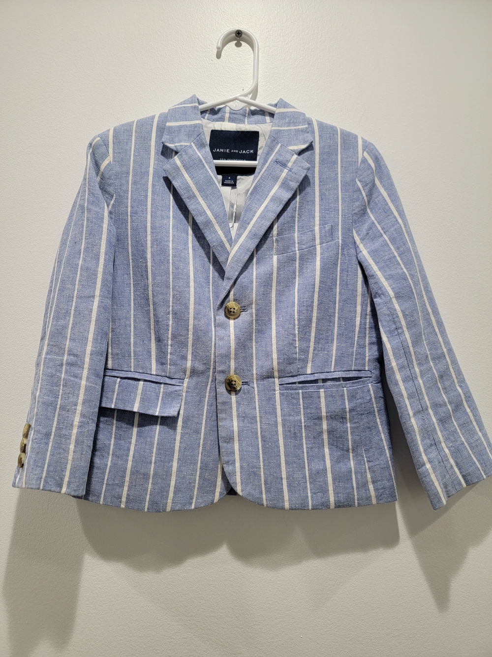 🆕️Janie and Jack Light Blue & White Striped Boys' Blazer Sz 4